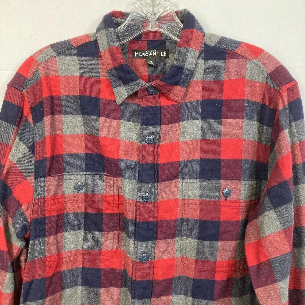J.‎ Crew Mercantile Shirt Mens Sz M Blue Red Gray Check Cotton Flannel Button Up